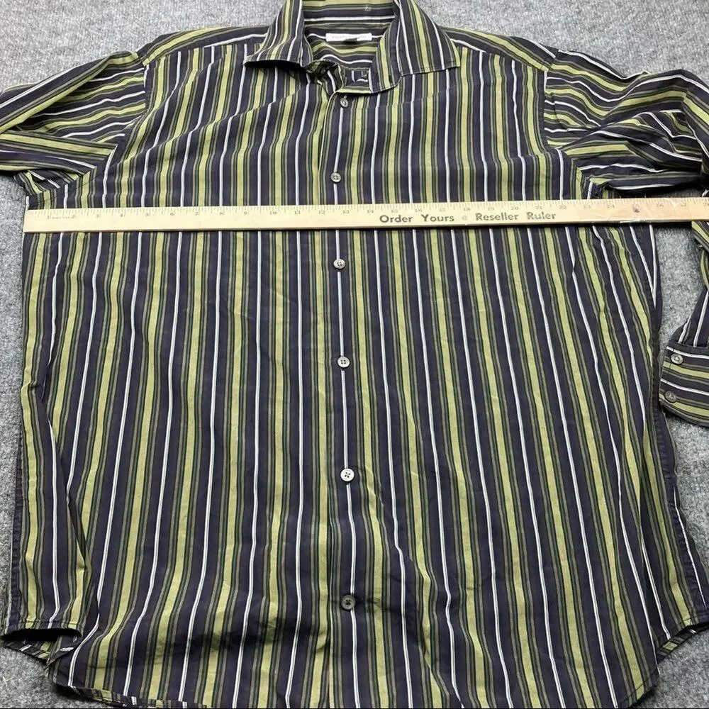 Banana Republic Mens‎ Shirt Long Sleeve Vertical stripped XL 17-17.5 Green Blue